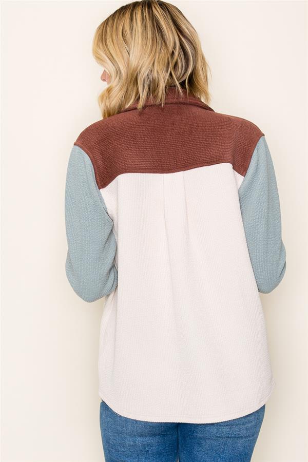 Color Blocked Knit Corduroy Shacket