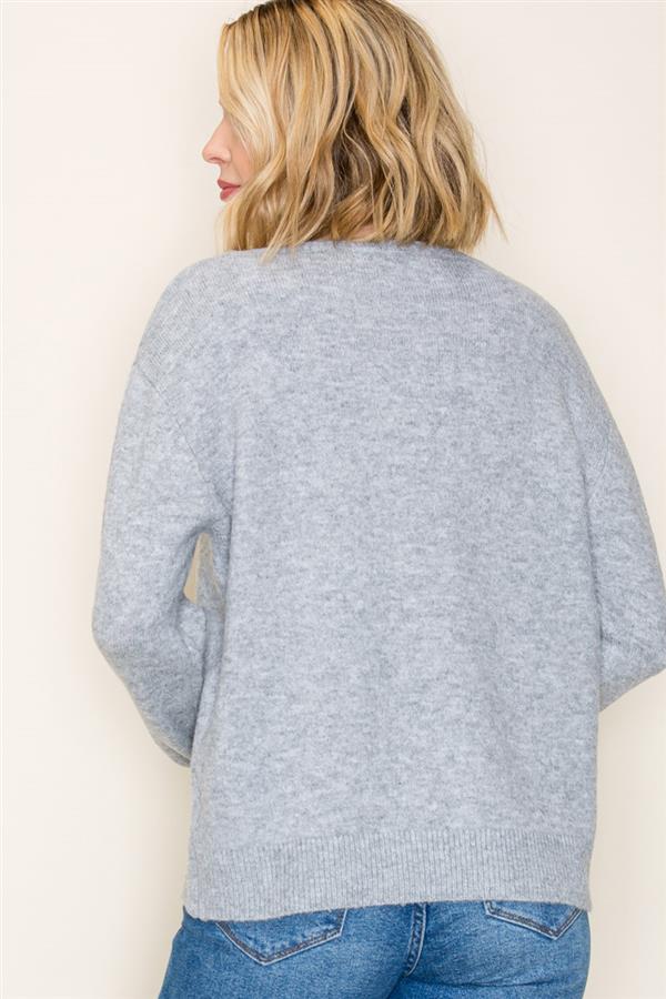 V-Neck Bow Print Sweater