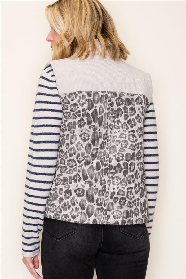 Animal Print Contrast Corduroy Puffer Vest