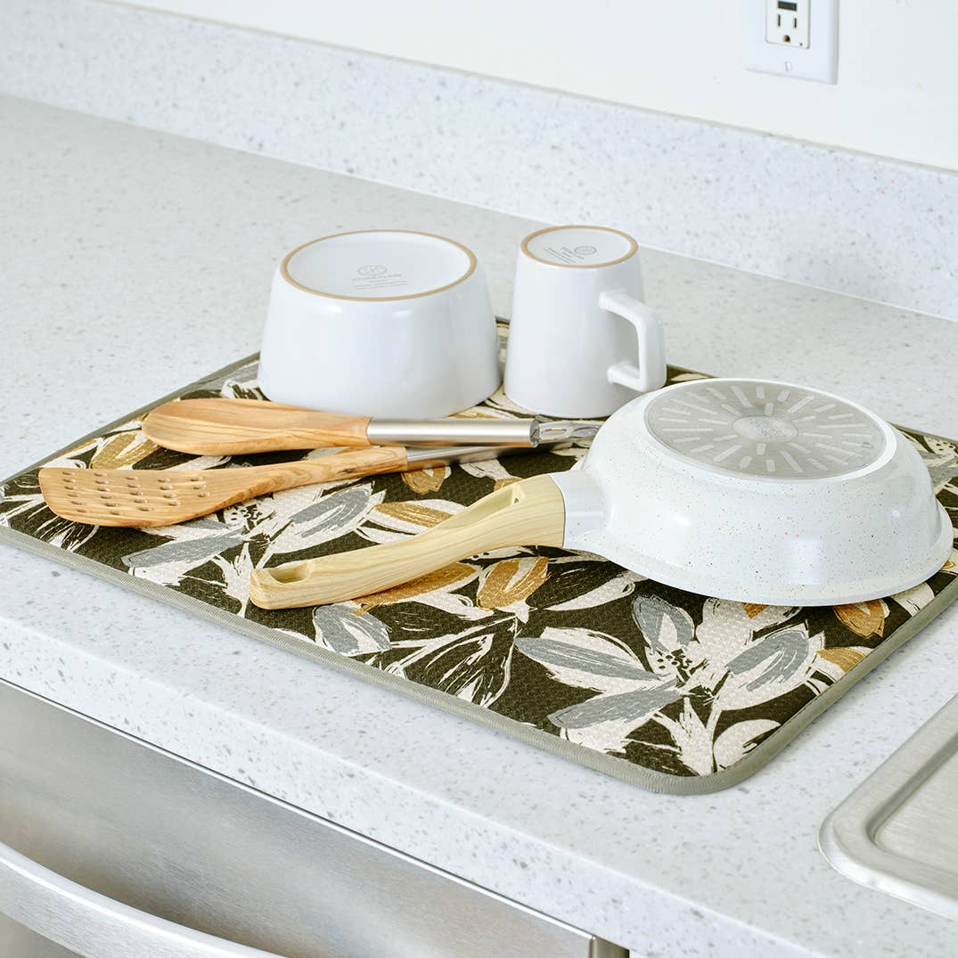 Leaf Tiles Dish Drying Mats, Set of 2