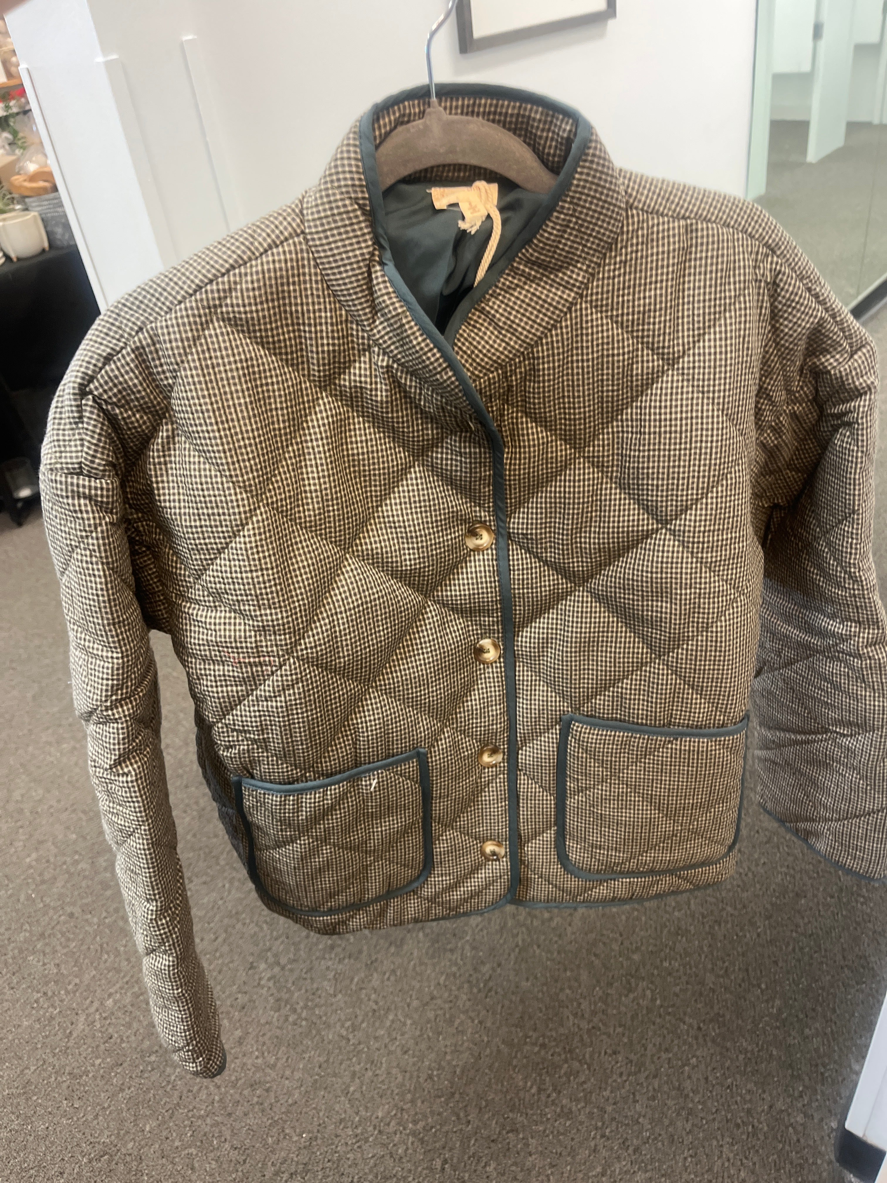Micro Checker Print Quilted Jacket