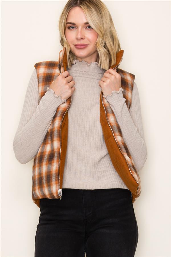Corduroy & Plaid Reversible Puffer Vest