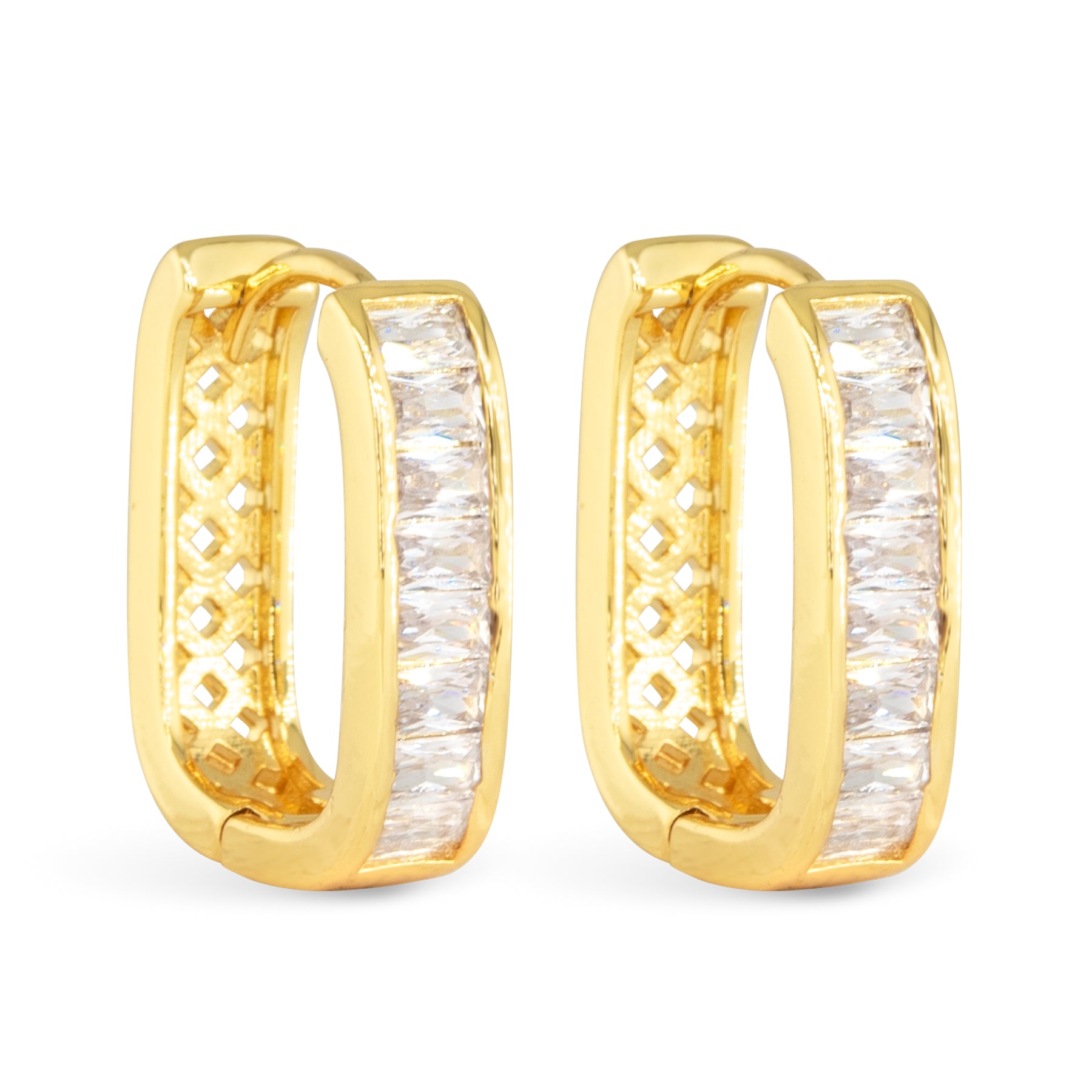 Gold CZ Rectangle Hoop