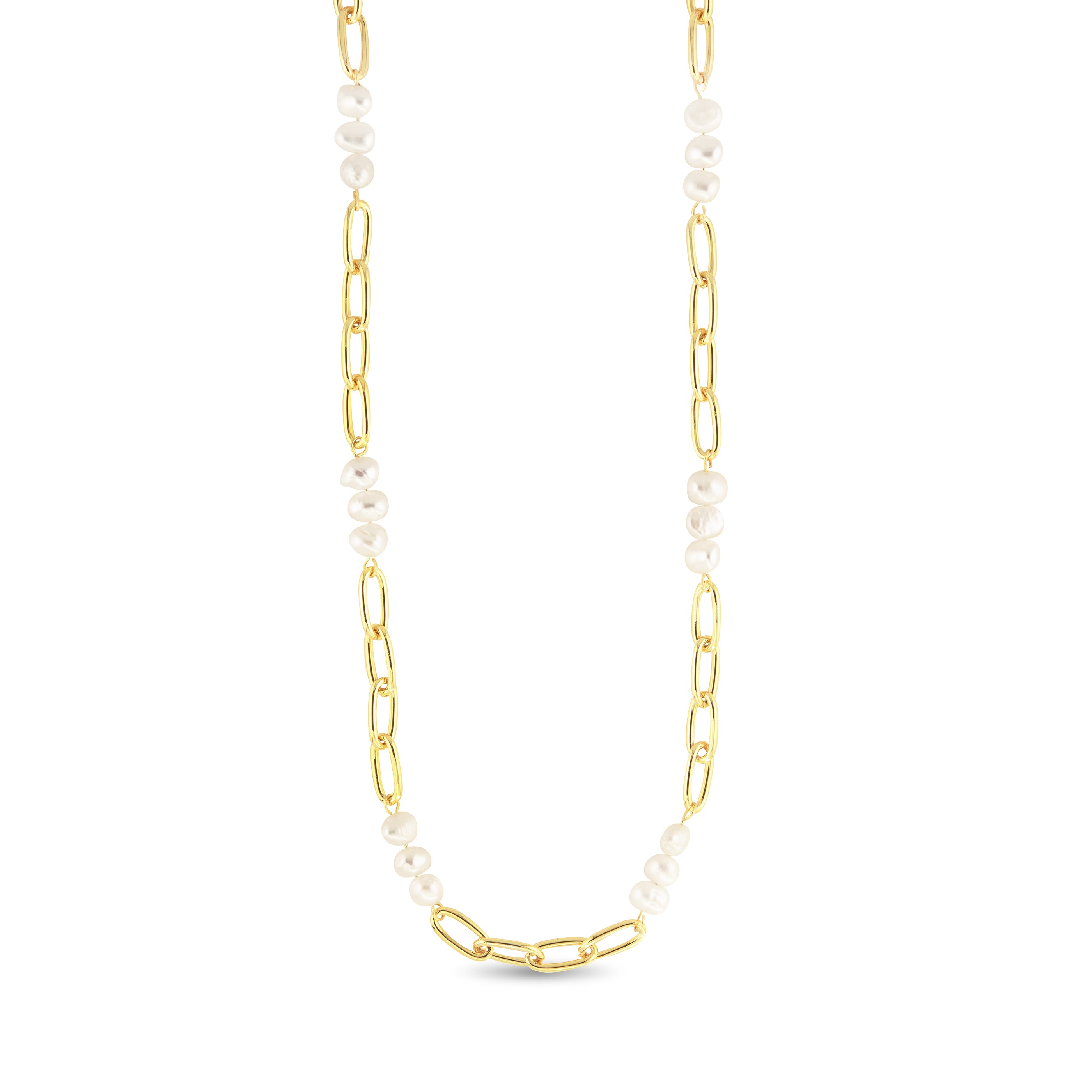 Gold Pearl And Link Necklace