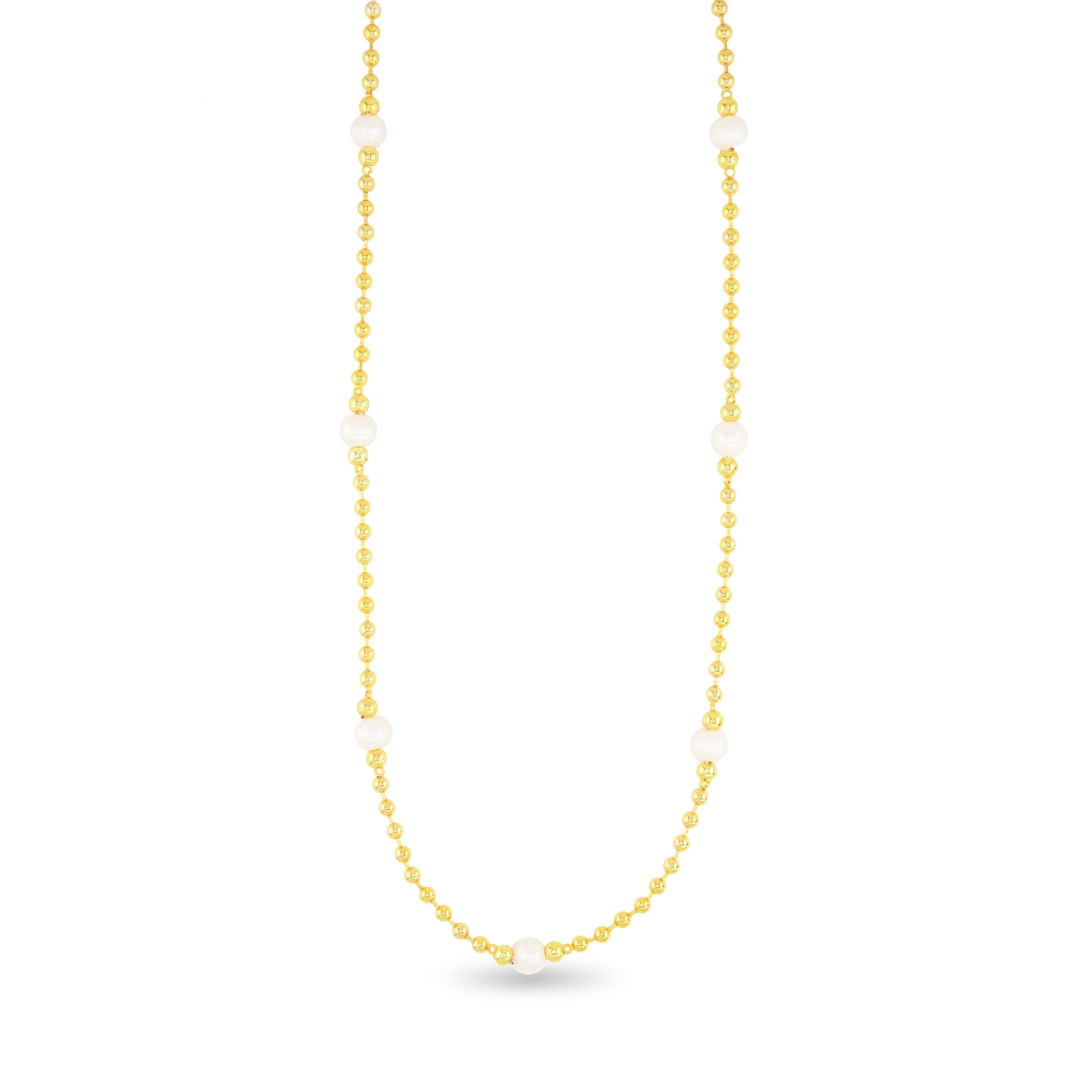 Gold Pearl And Beaded Chain Necklace