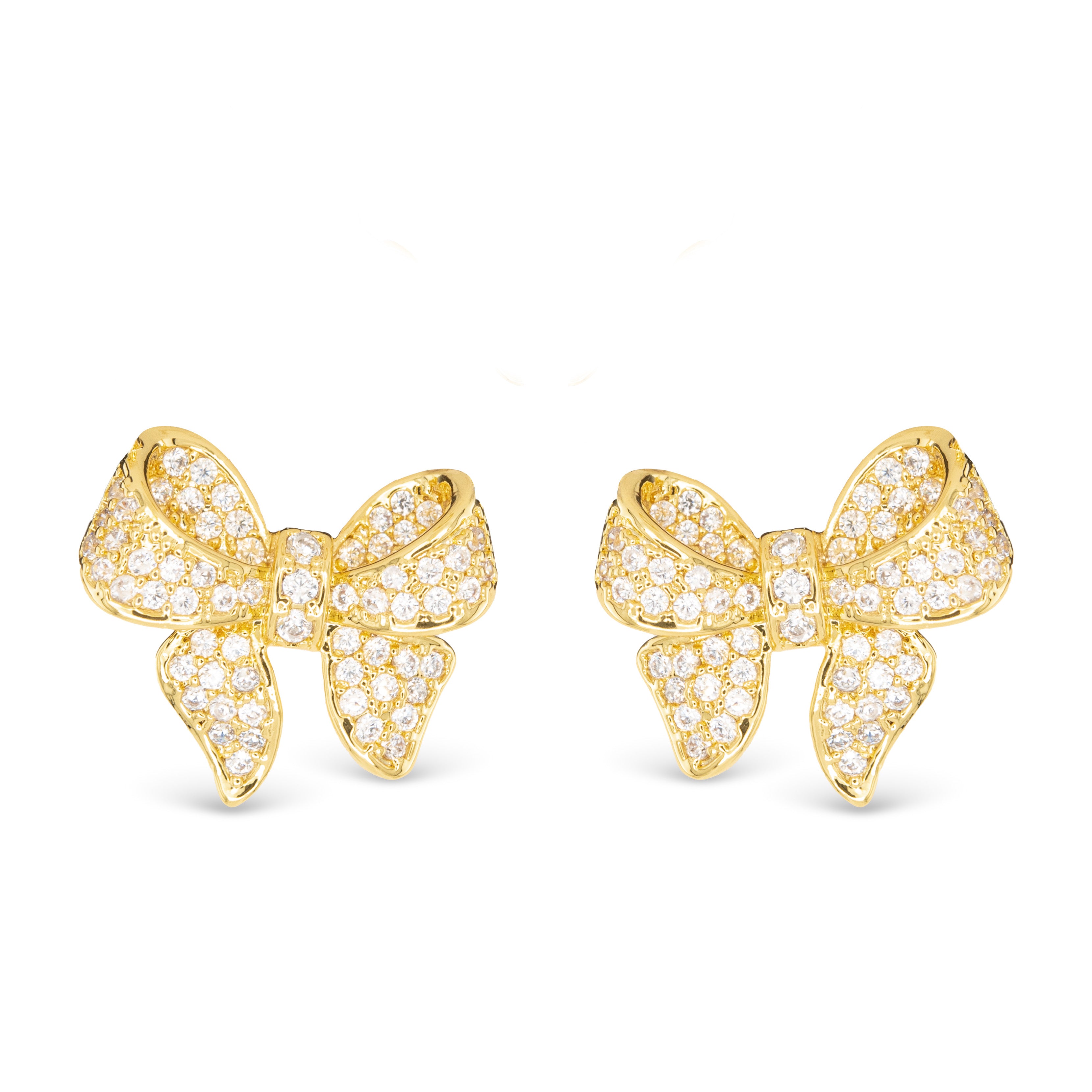 Gold CZ Bow Earrings