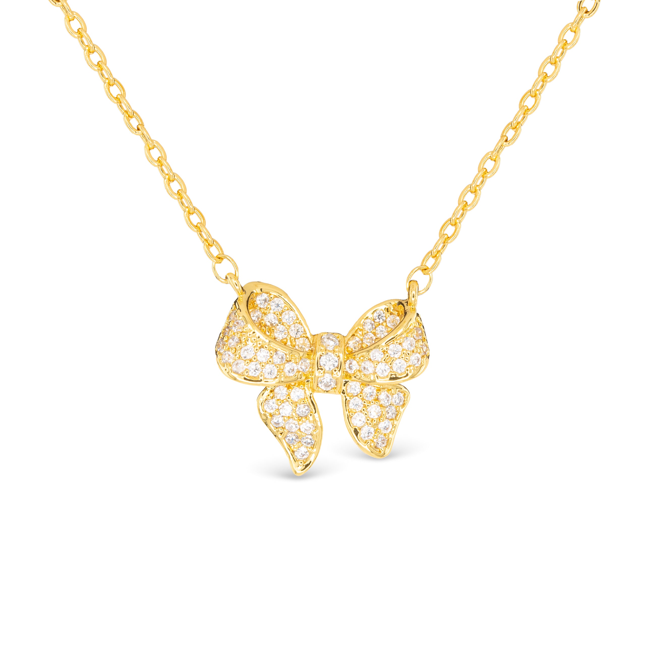 Gold CZ Bow Necklace