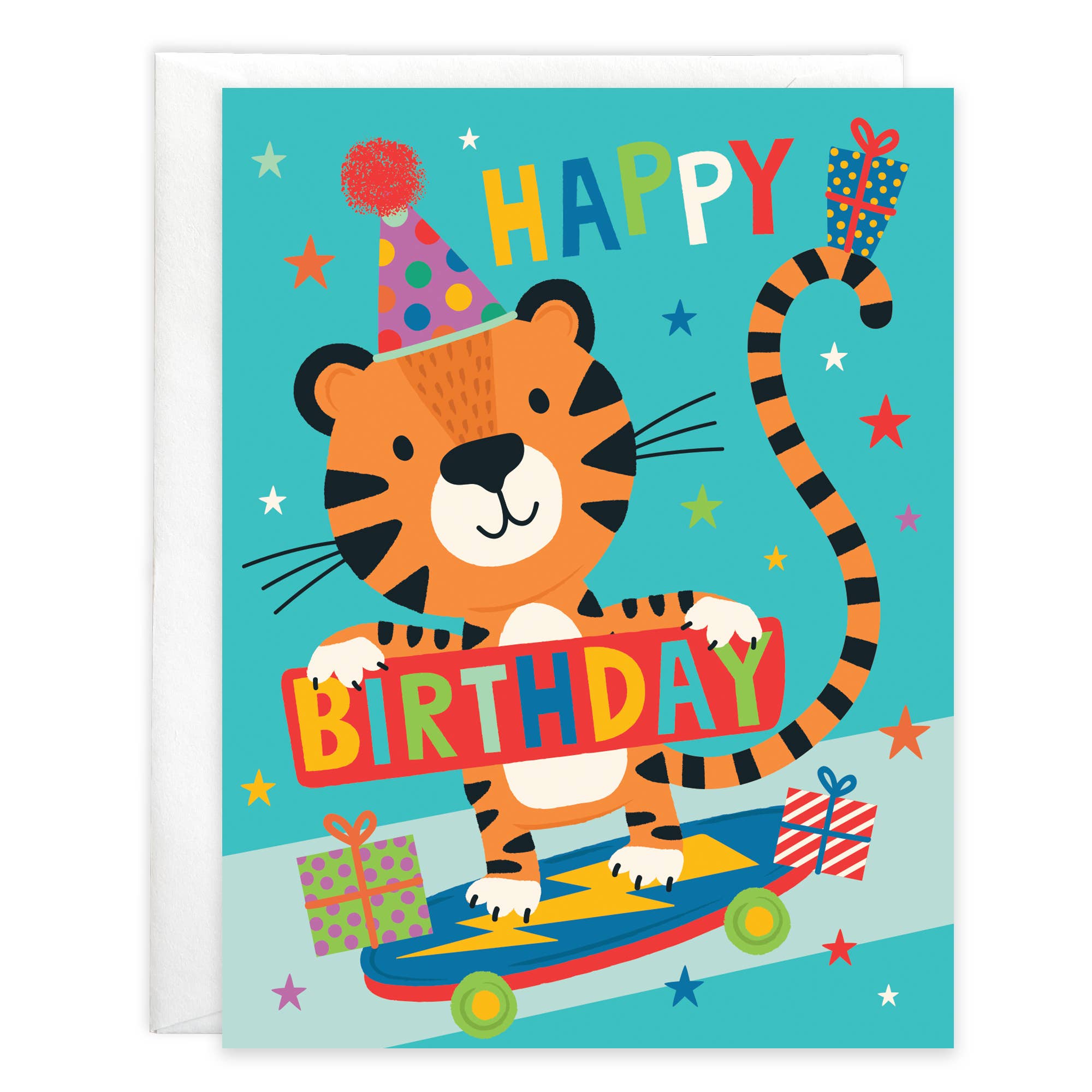 Birthday Greeting Card Skateboarding Tiger
