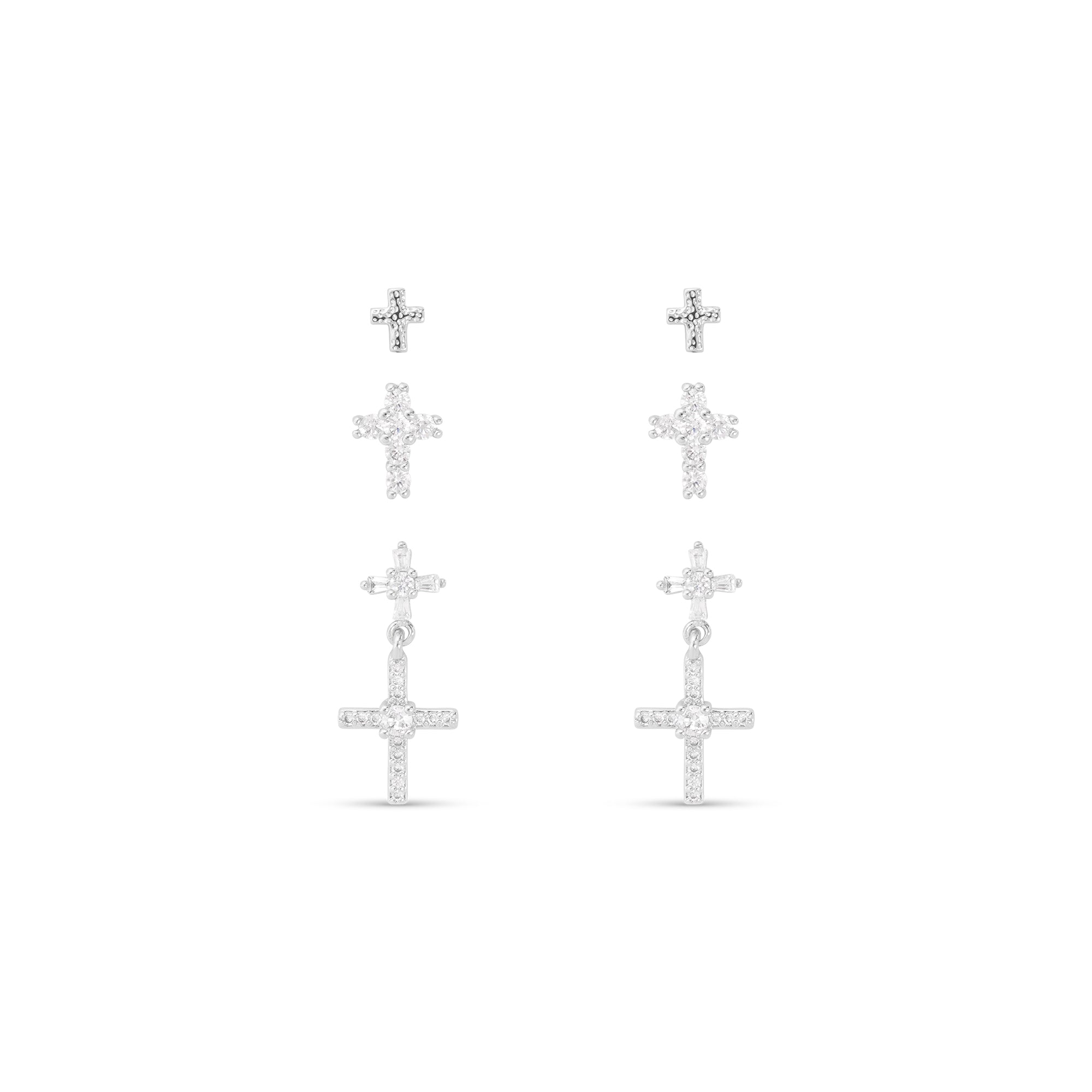 Silver CZ Trio Cross with Drop Earrings