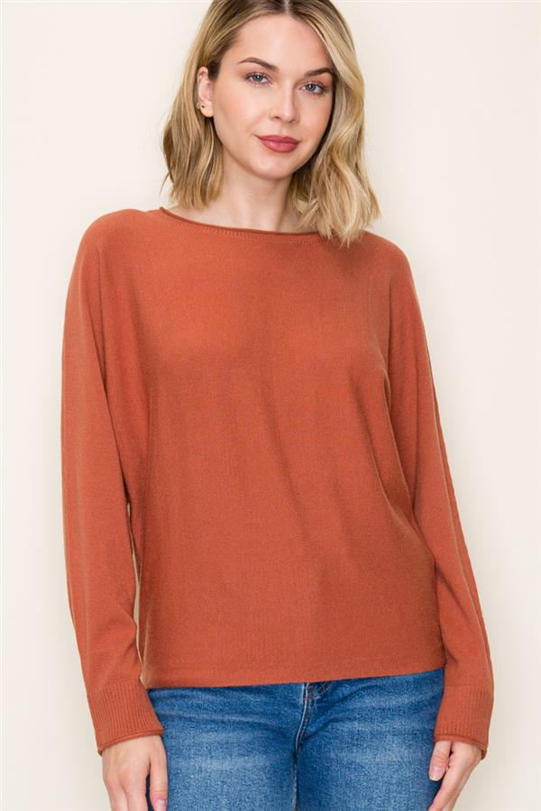 Dolman Sleeve Solid Color Sweater