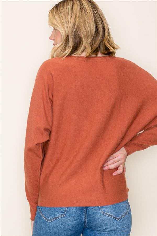 Dolman Sleeve Solid Color Sweater