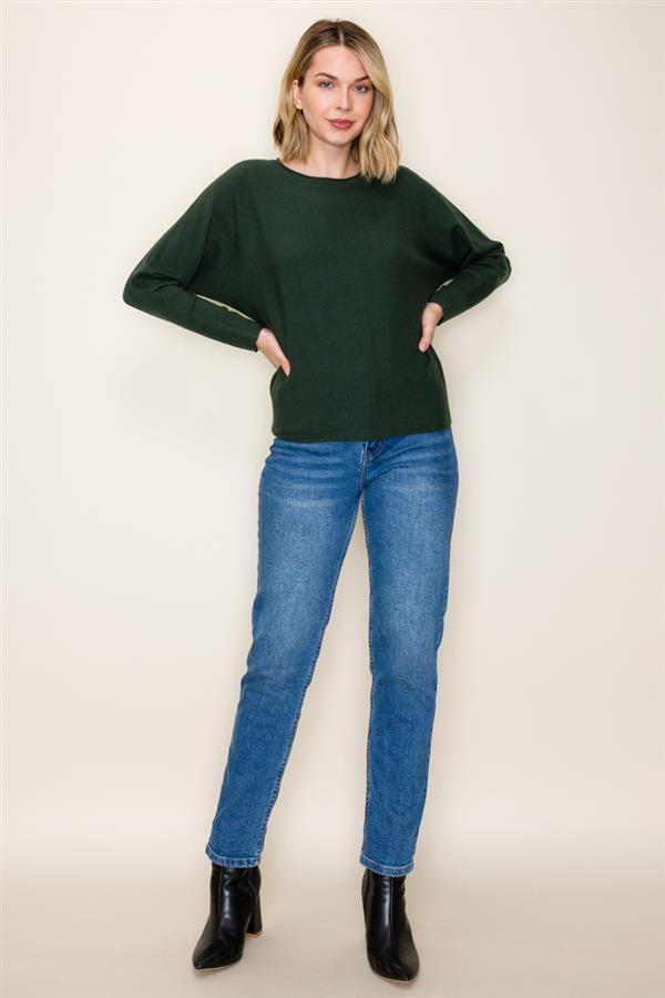 Dolman Sleeve Solid Color Sweater