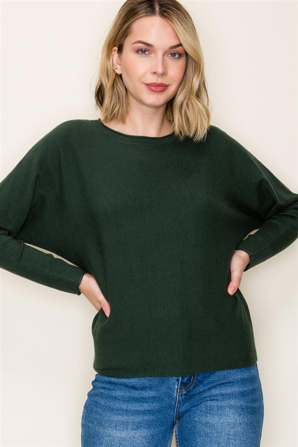 Dolman Sleeve Solid Color Sweater