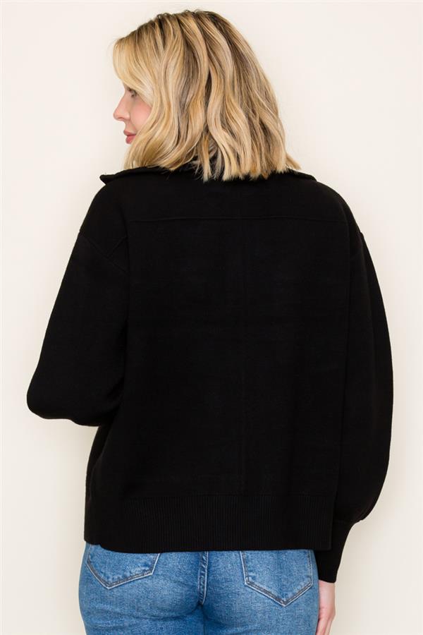 Solid Color Collared Sweater Jacket