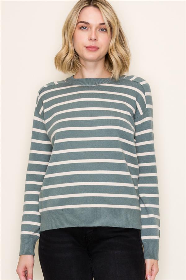Striped Raglan Long Sleeve Sweater