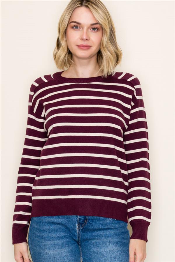 Striped Raglan Long Sleeve Sweater