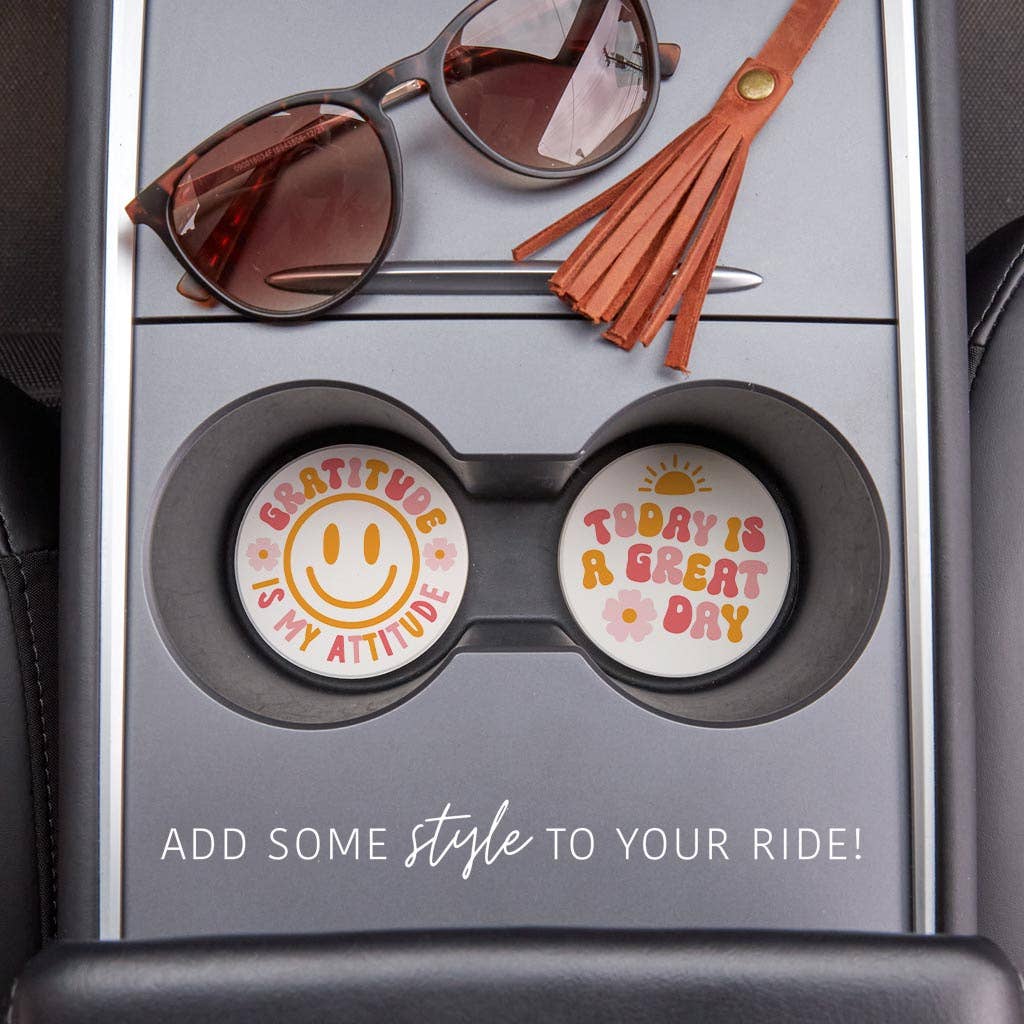 Gratitude & Great Day Set of 2 Car Coasters