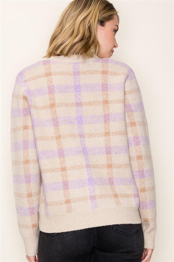 V-Neck Checkered Sweater Cardigan