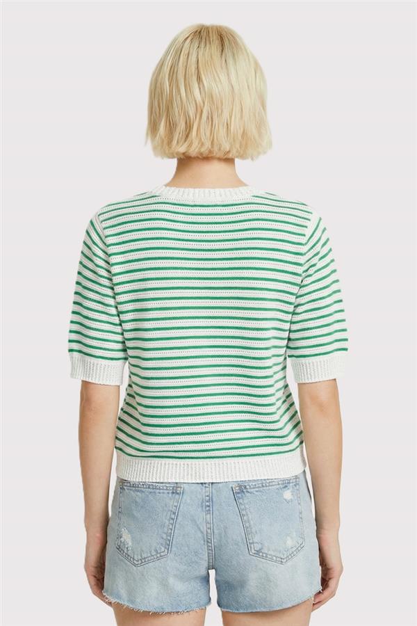 Pointelle Striped Half Sleeve Sweater
