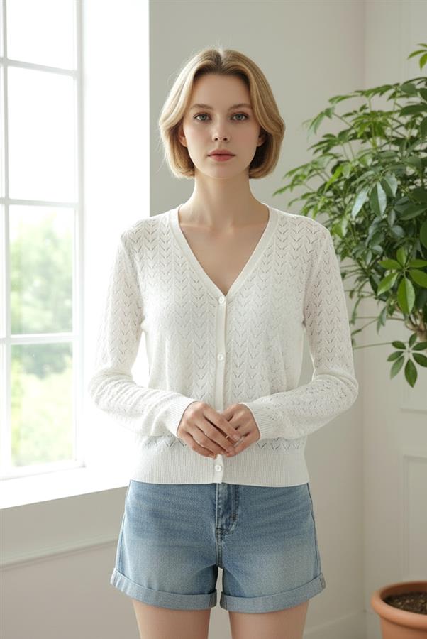 Pointelle V-Neck Lightweight Cardigan