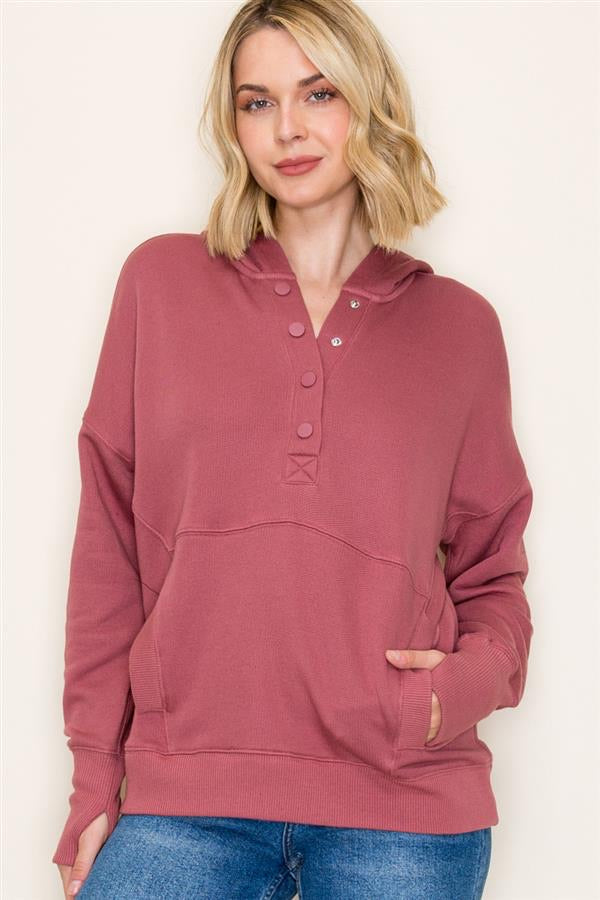 Oversized Snap Up Hooded Sweatshirt