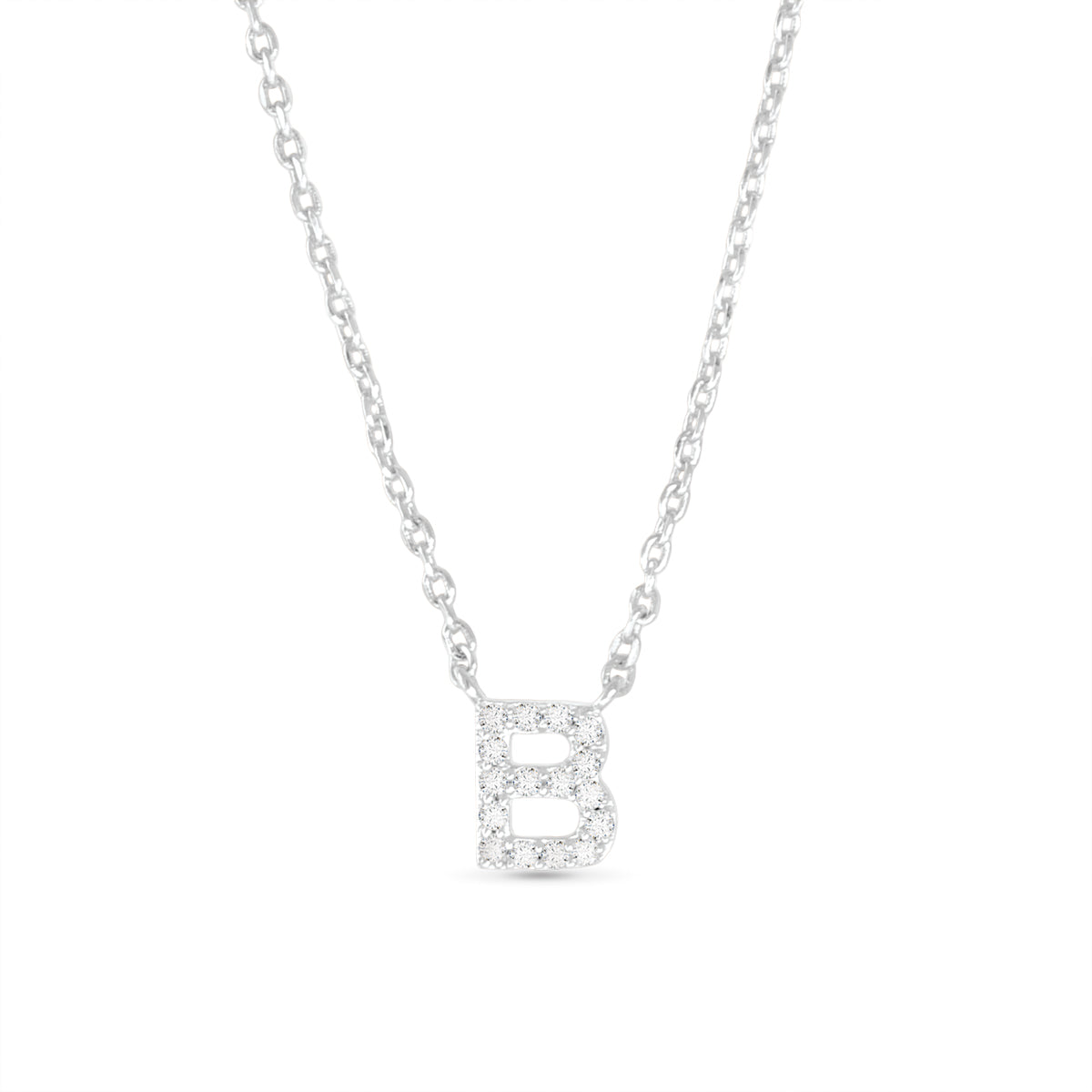 Silver CZ Initial Necklace - B