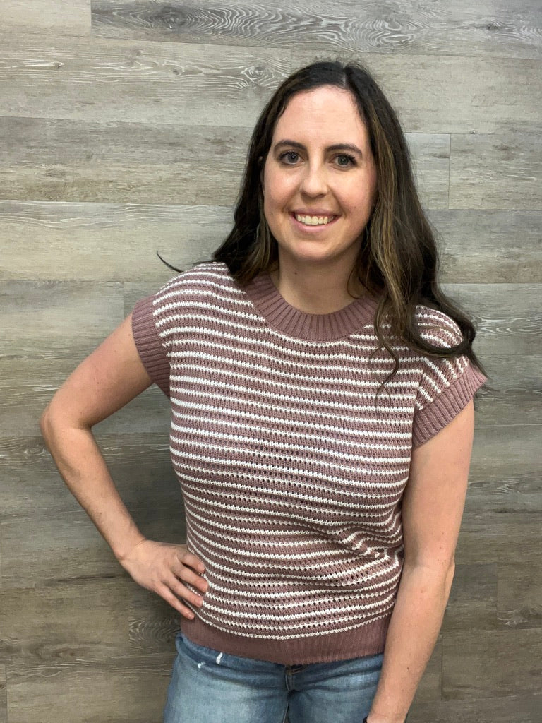 Texture Striped Short Sleeve Sweater FINAL SALE