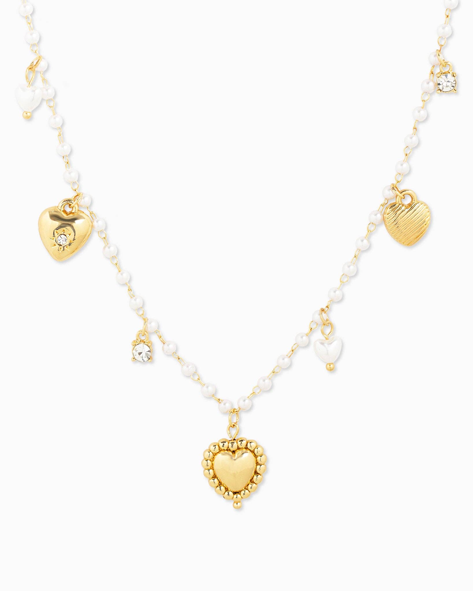 Vintage Puffy Heart Pearl Mix Chain Necklace