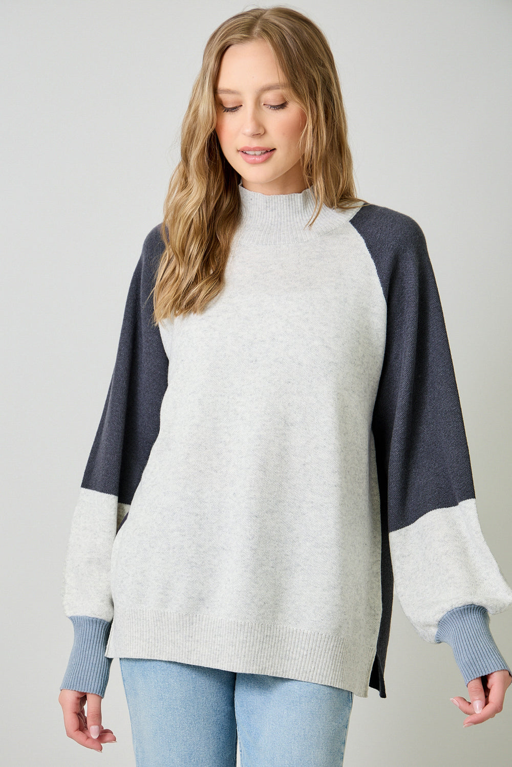 Mock Neck Color Blocked Sweater