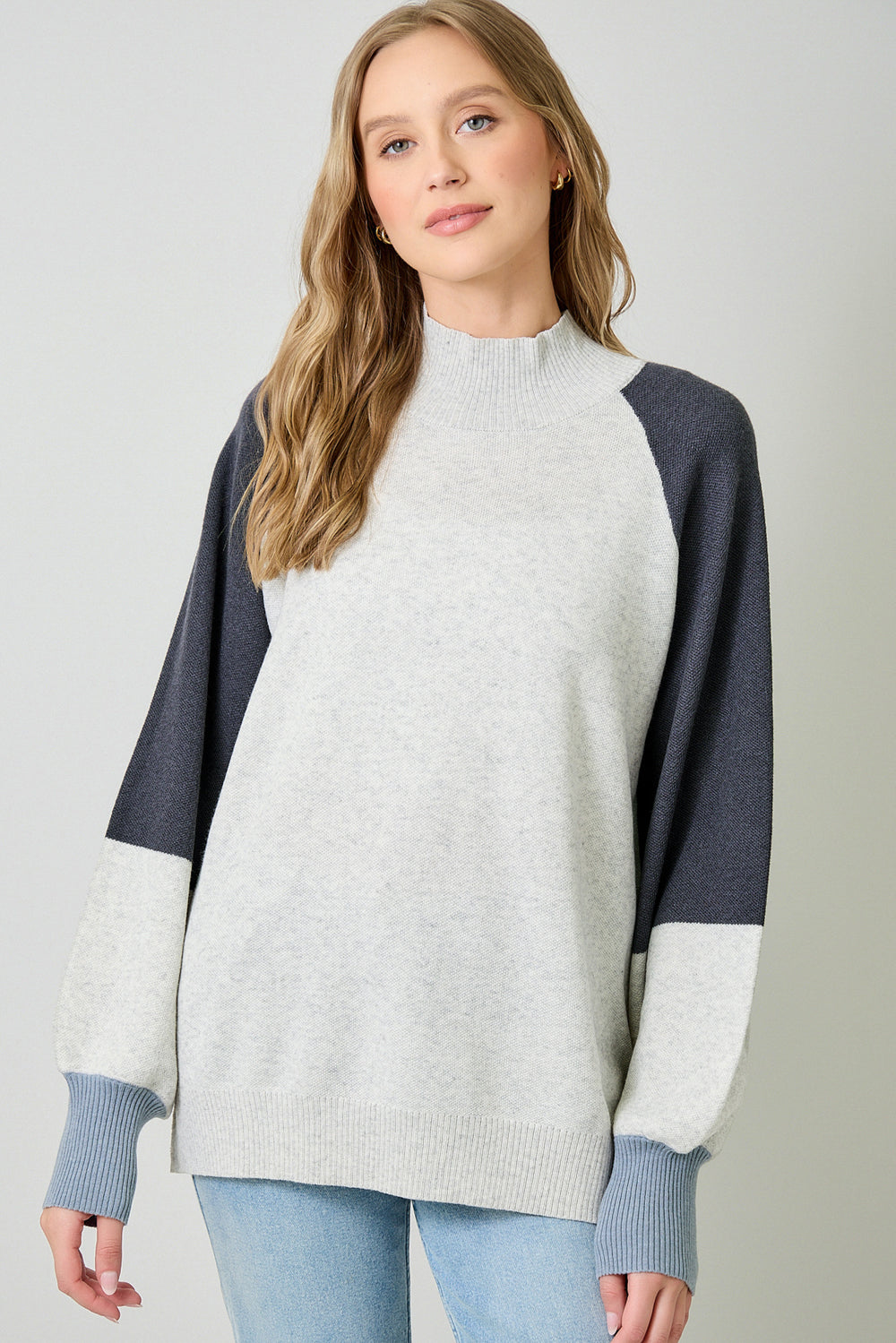 Mock Neck Color Blocked Sweater