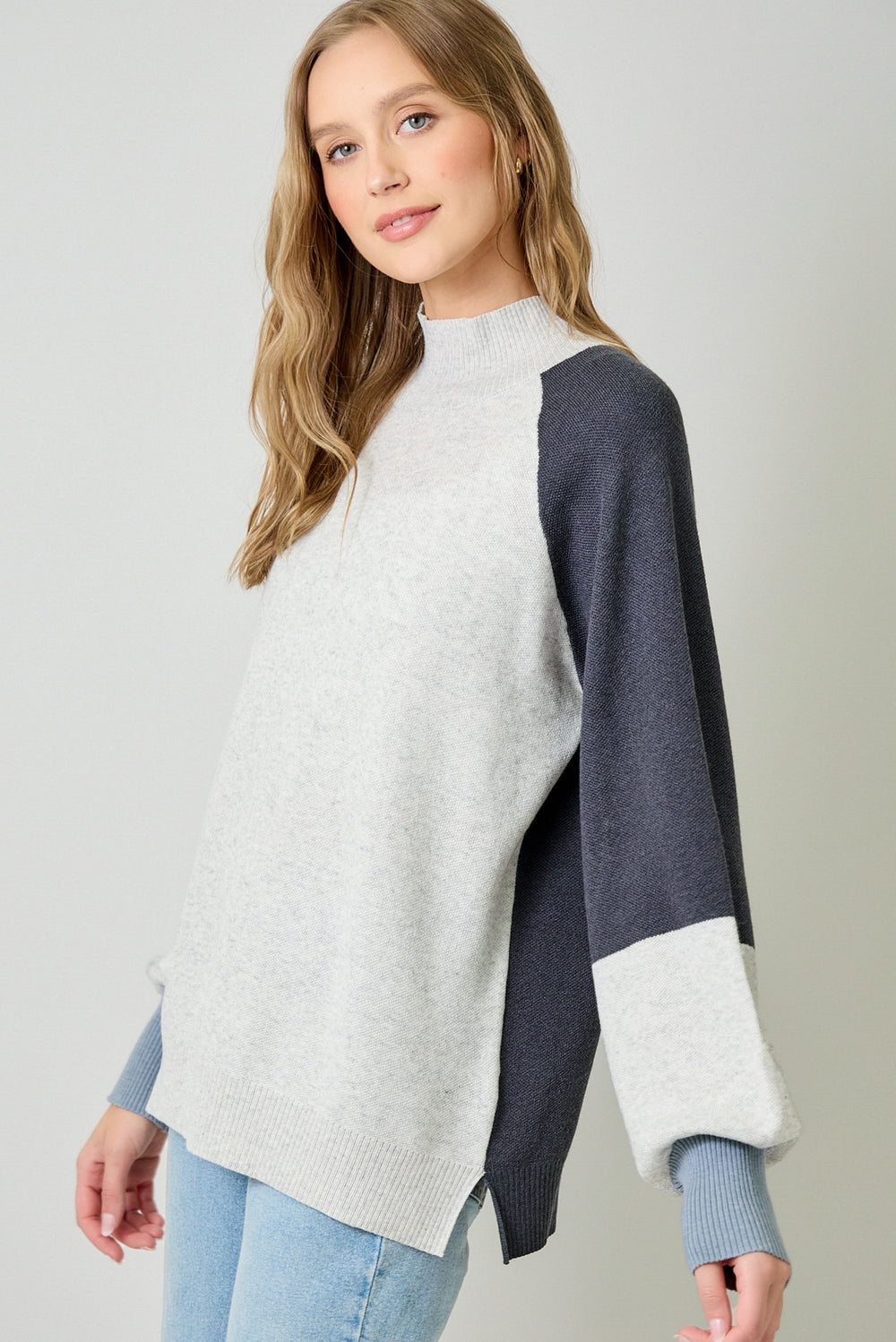 Mock Neck Color Blocked Sweater
