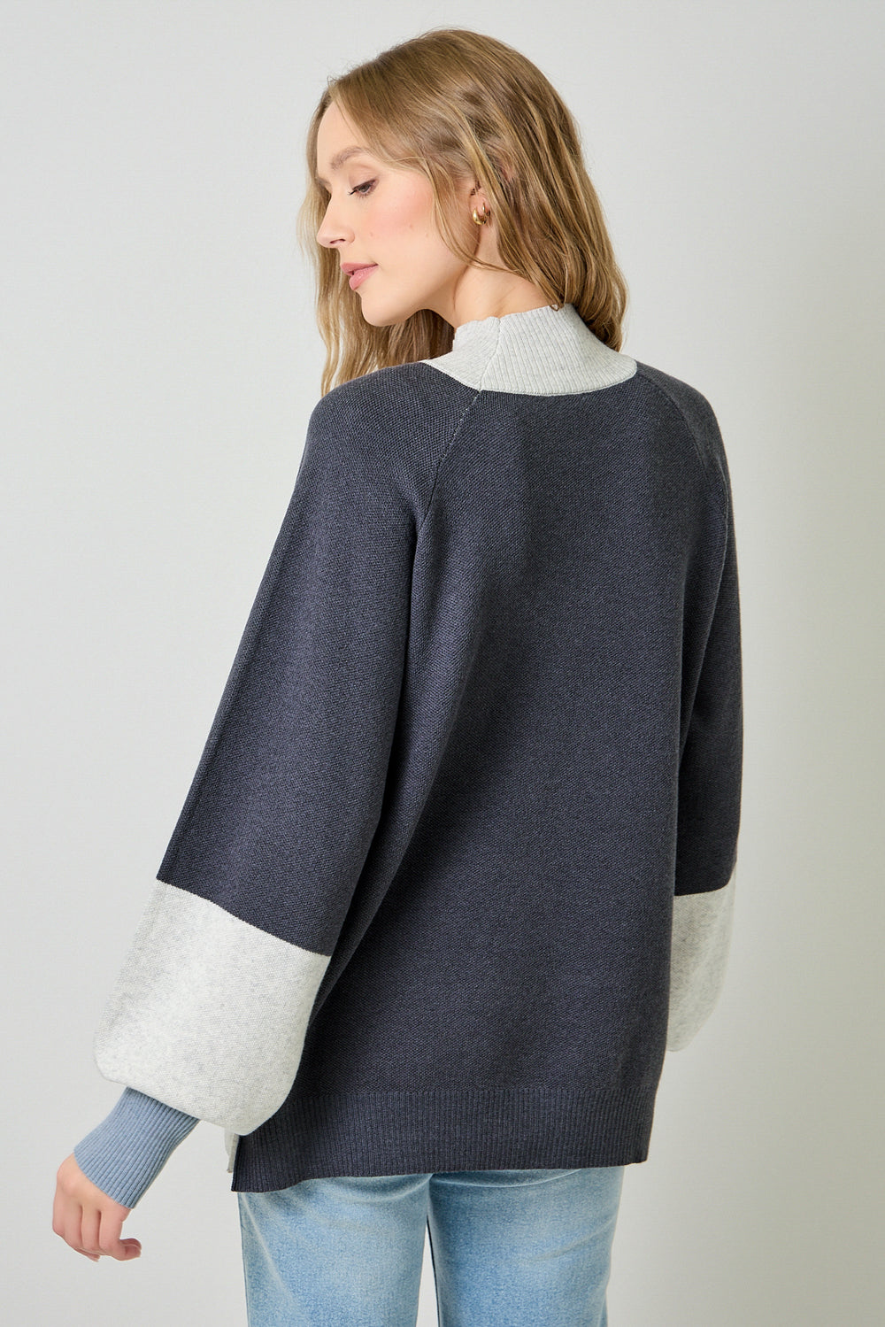 Mock Neck Color Blocked Sweater