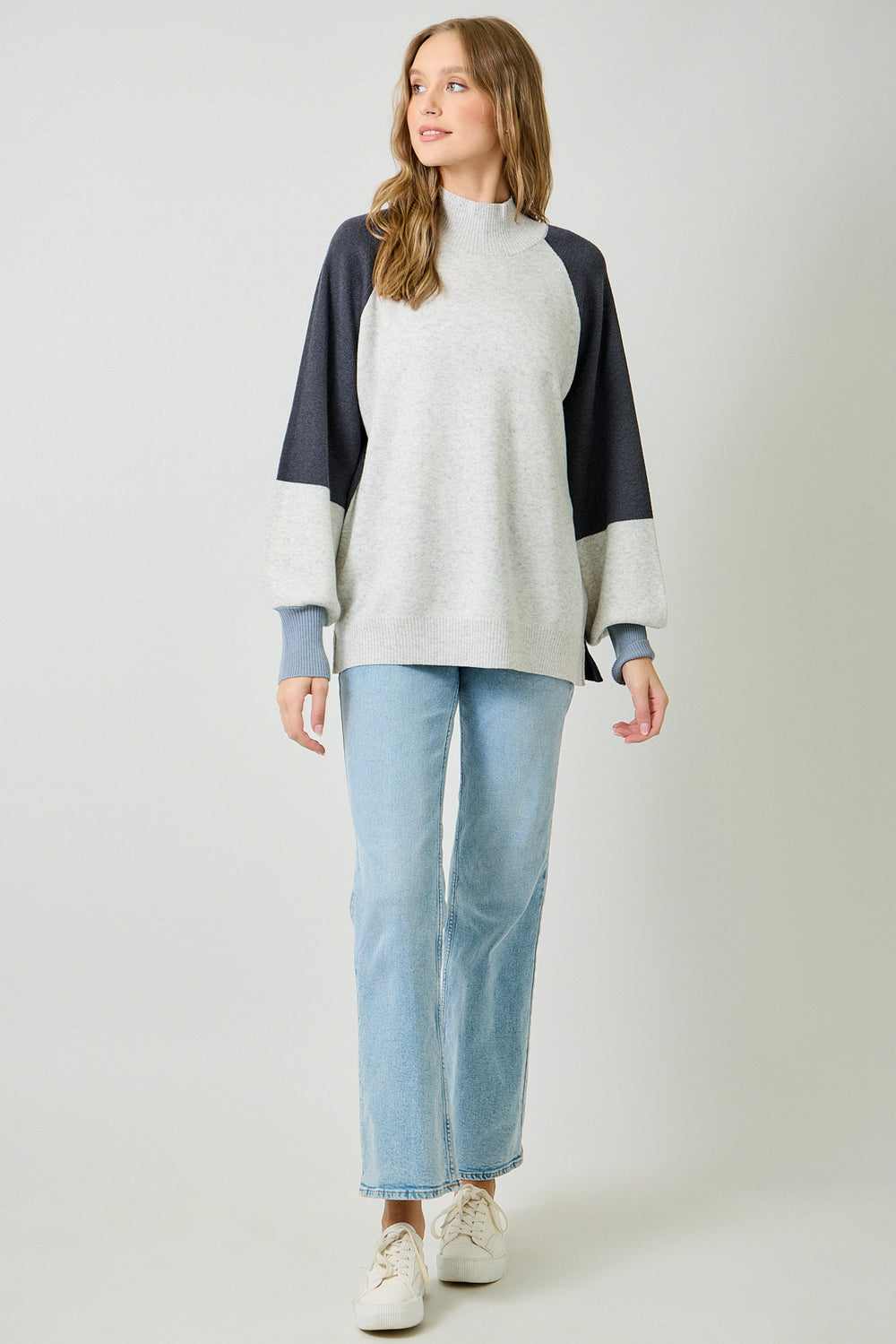 Mock Neck Color Blocked Sweater
