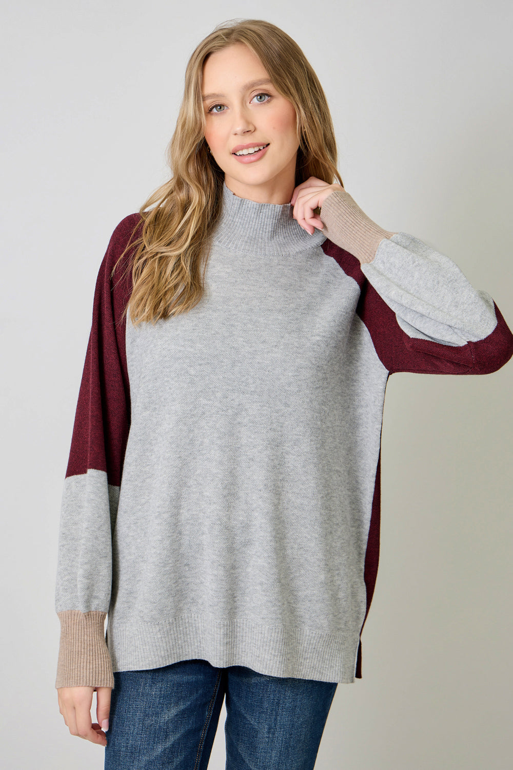 Mock Neck Color Blocked Sweater