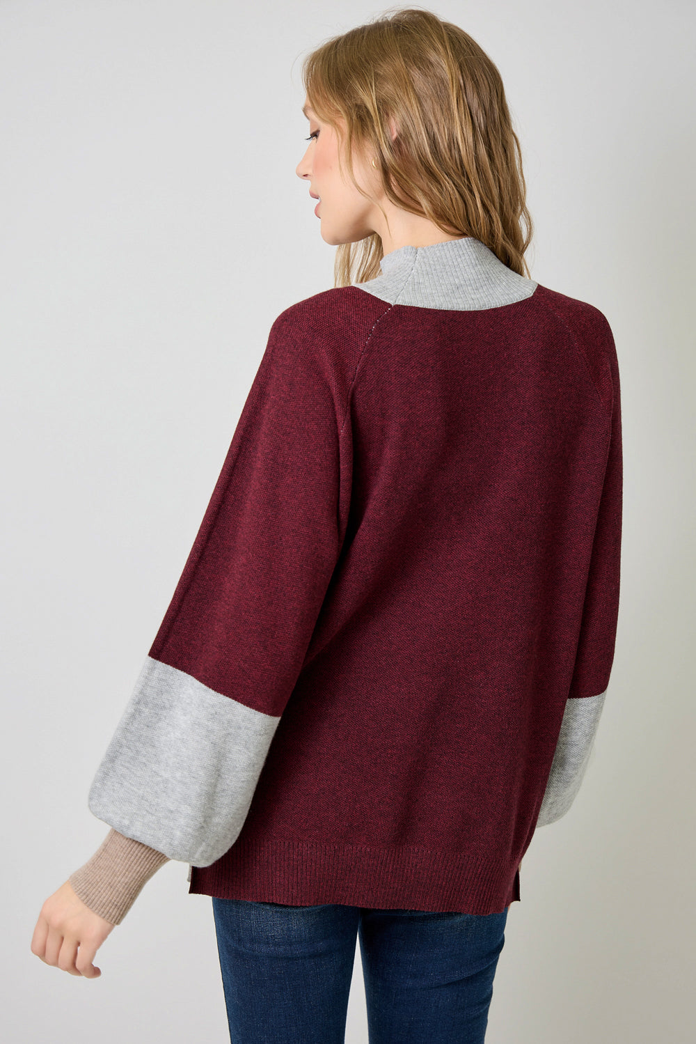 Mock Neck Color Blocked Sweater
