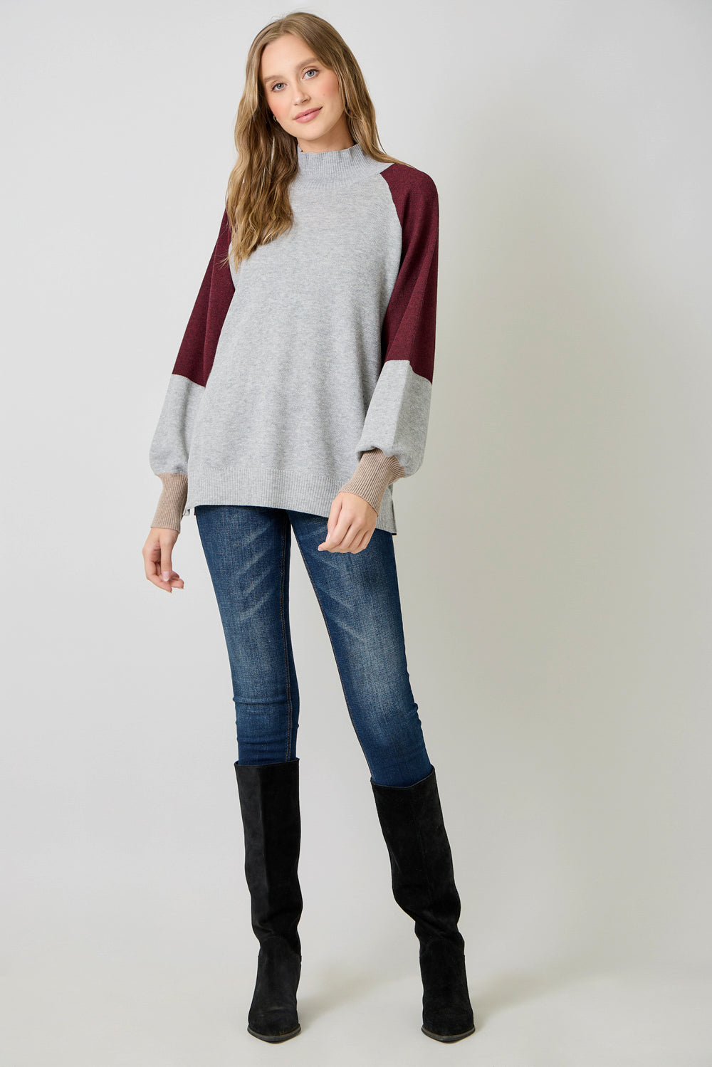 Mock Neck Color Blocked Sweater