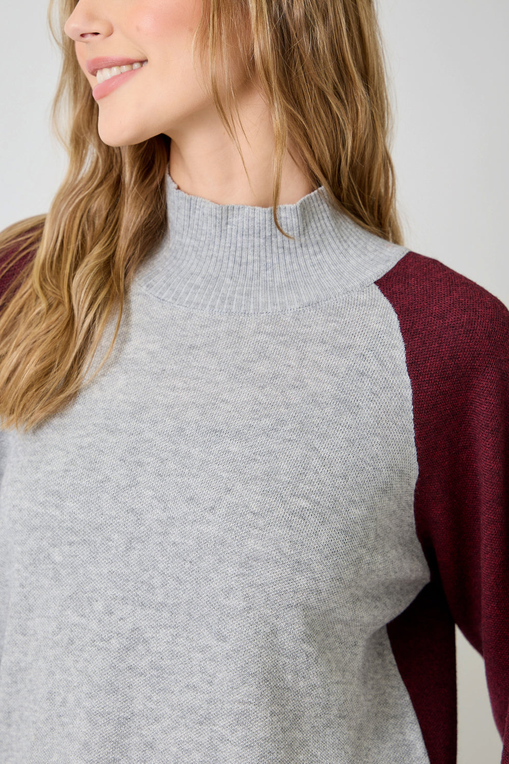 Mock Neck Color Blocked Sweater