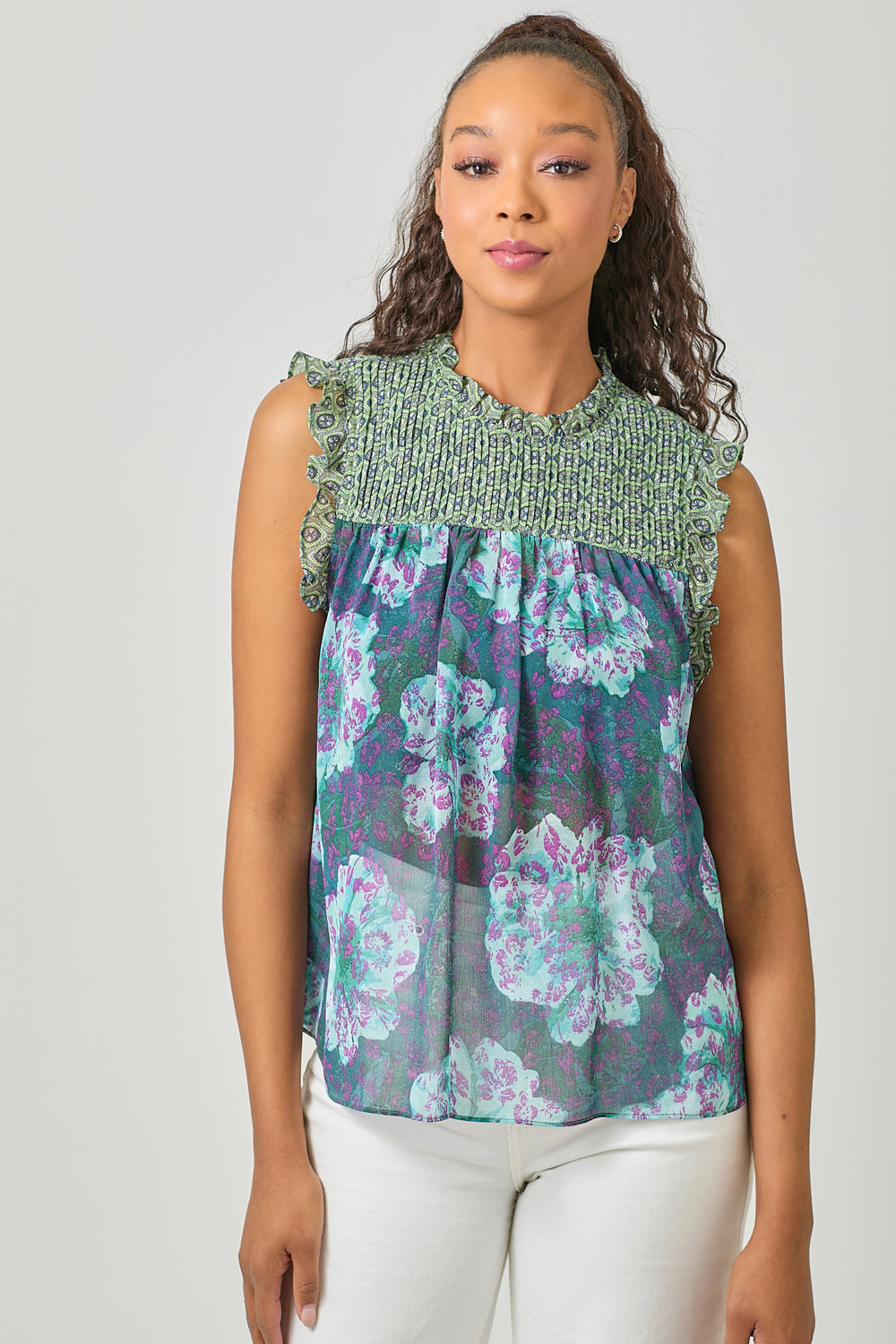 Ruffled Floral Print Top FINAL SALE