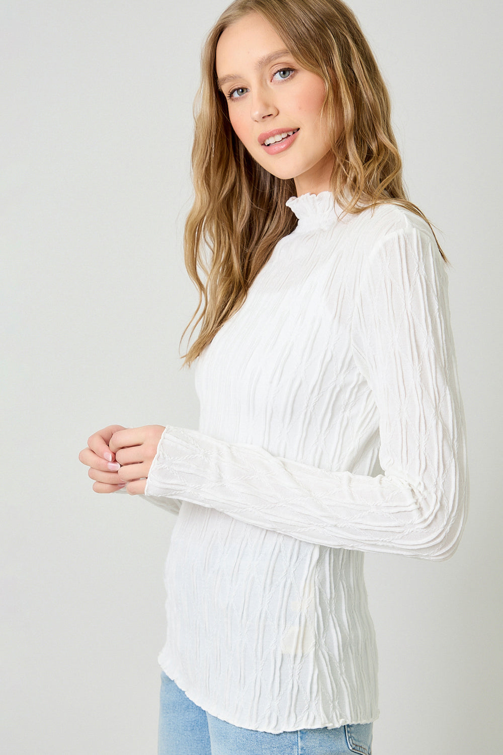 Lettuce Edge Texture Knit Top