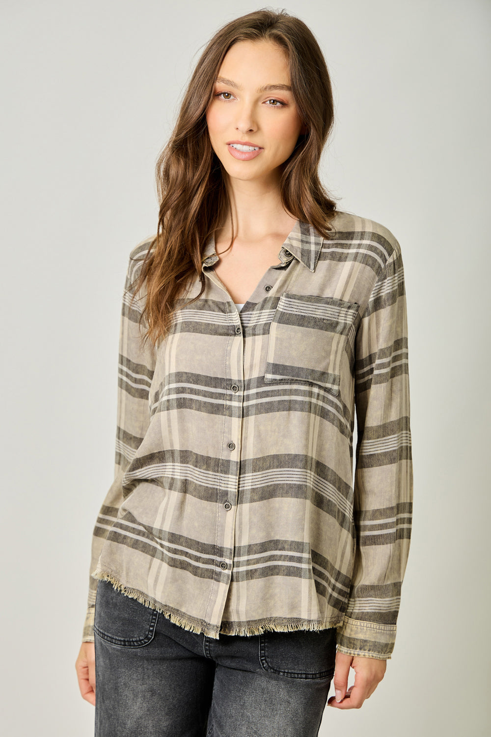 Washed Plaid Button Down Shirt