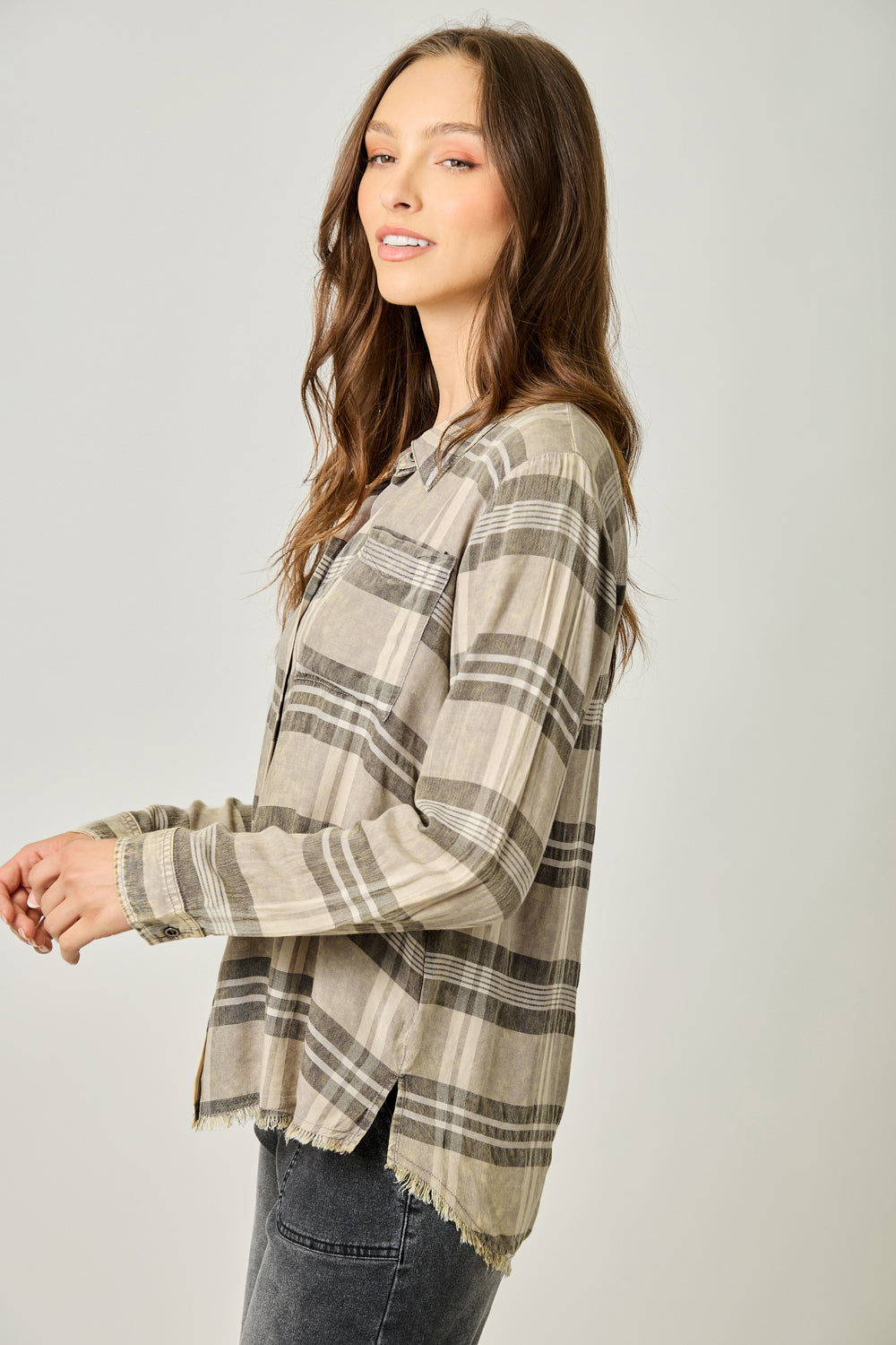 Washed Plaid Button Down Shirt