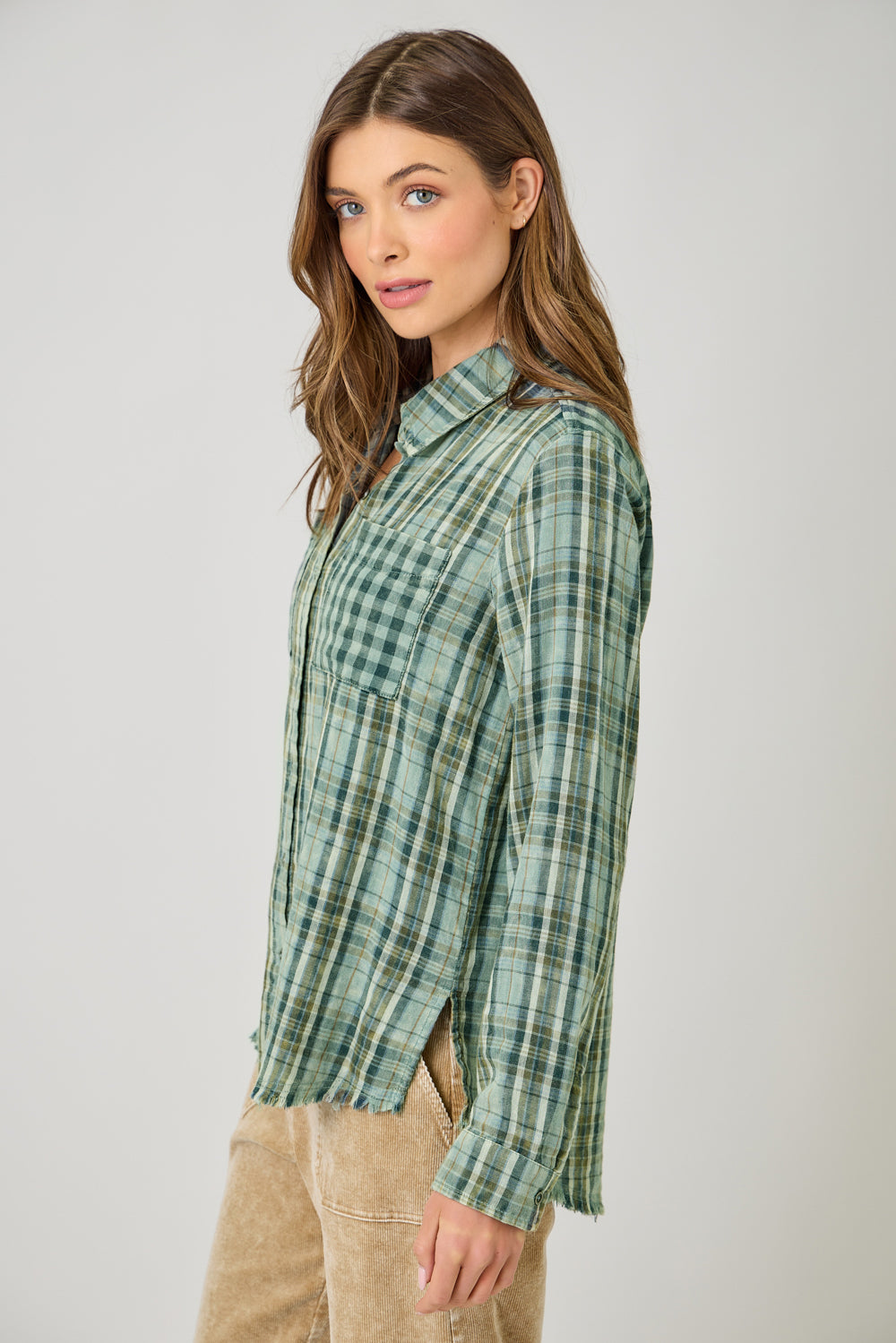 Fringe Bottom Plaid Shirt