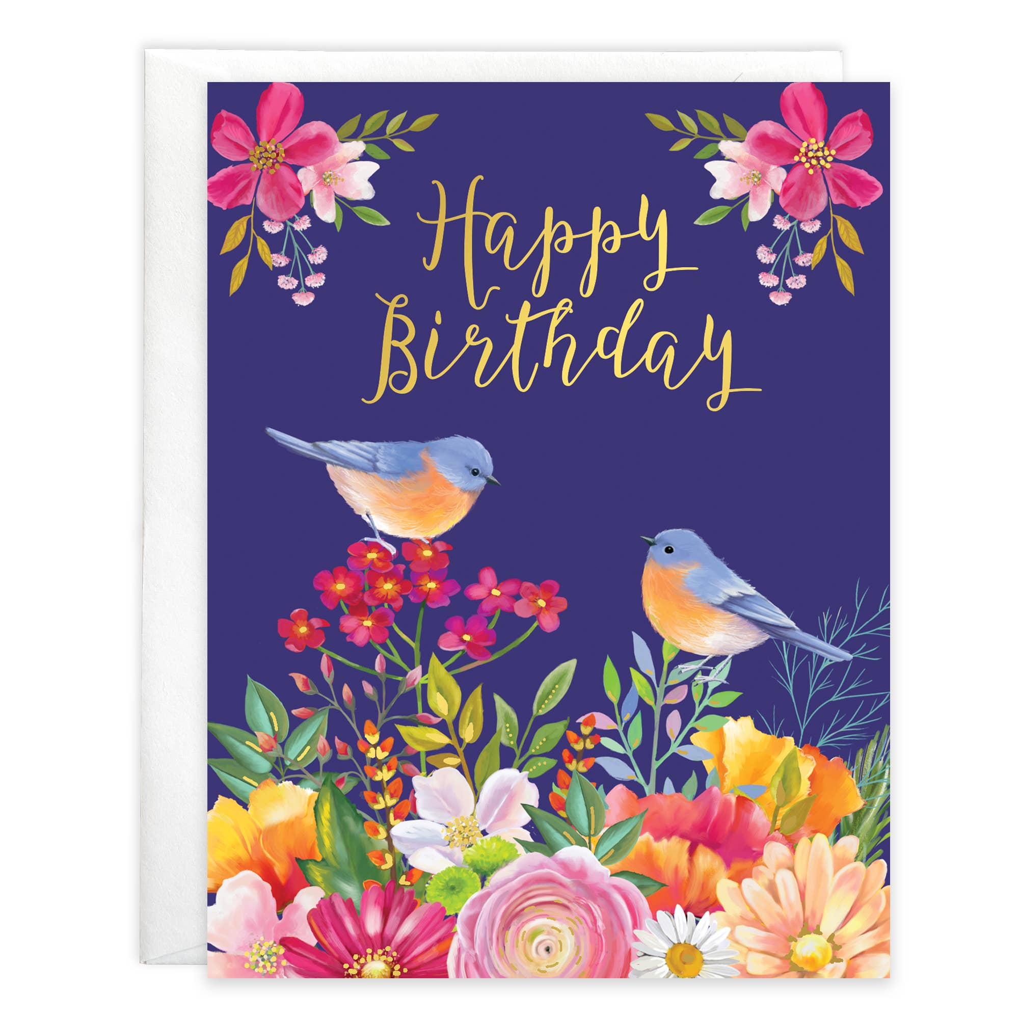 Birthday Greeting Card - Bluebirds/Flowers