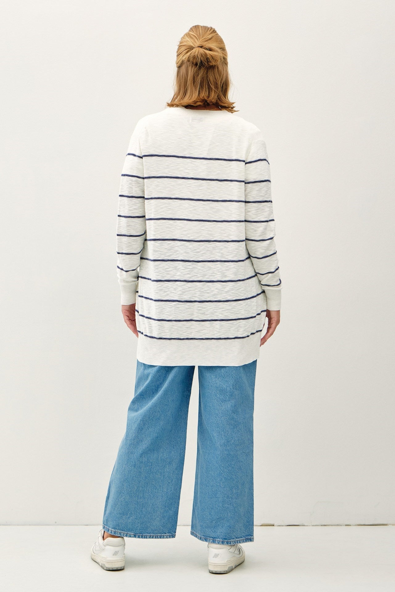 Plus Size Striped Cotton Slub Cardigan