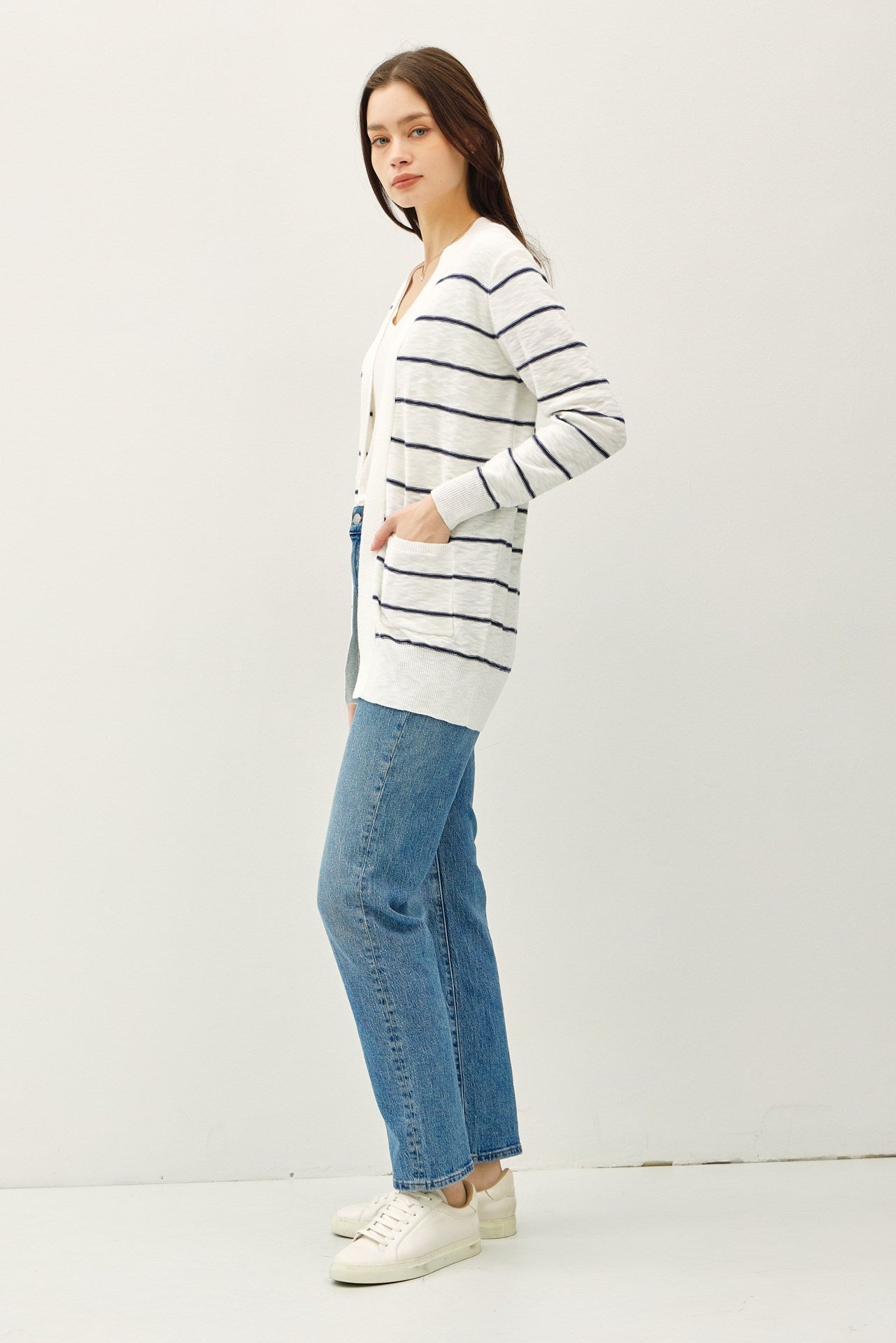 Striped Cotton Slub Cardigan