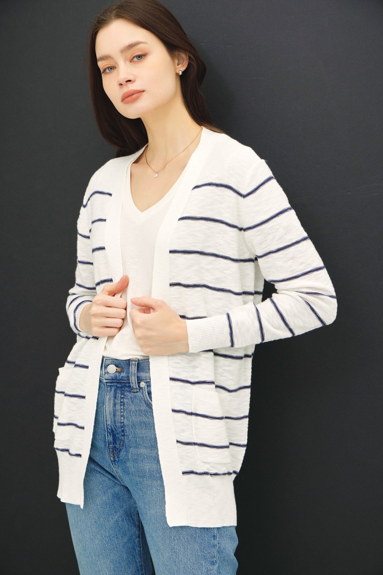 Striped Cotton Slub Cardigan