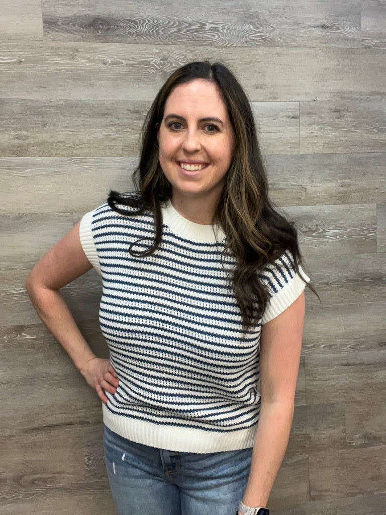 Texture Striped Short Sleeve Sweater FINAL SALE