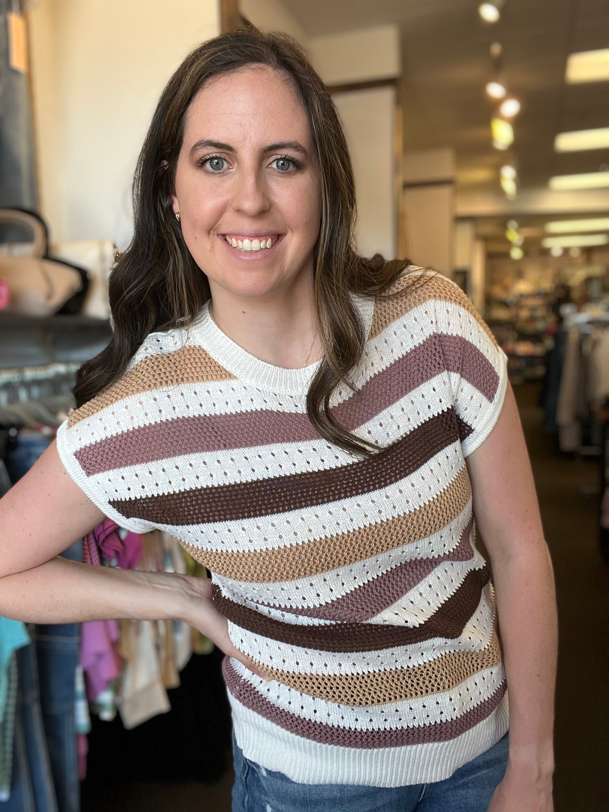 Color Block Pointelle Sweater FINAL SALE