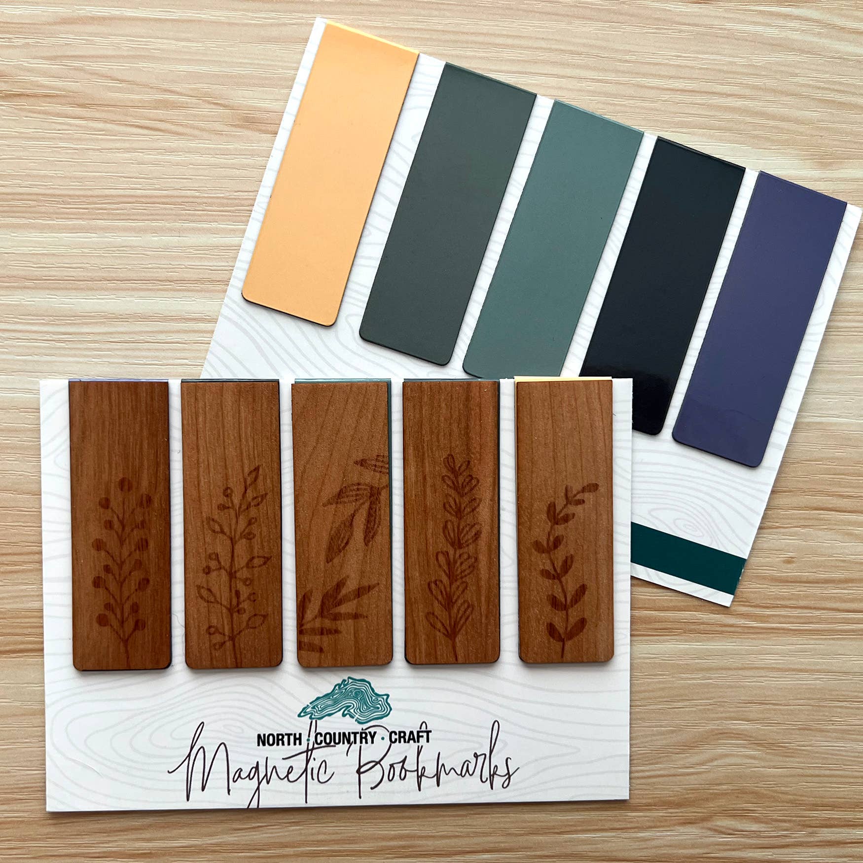 Floral Icons Magnetic Wooden Bookmarks
