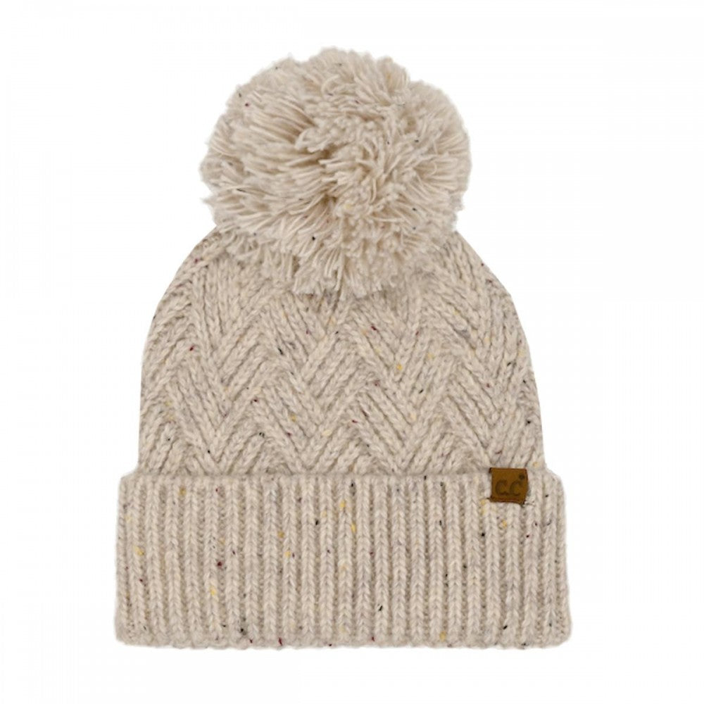 C.C. Criss-Cross Pattern Yarn Pom Beanie